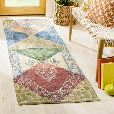 SAFAVIEH Saffron Claude Geometric Cotton Runner Rug, Multi, 2'3" x 8'