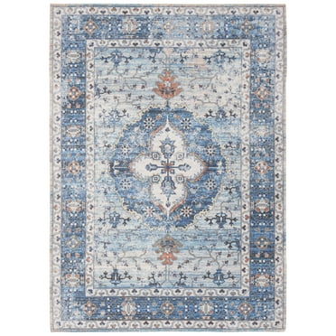 SAFAVIEH Saffron Collection 3' x 5' Blue/Ivory SFN203M Handmade Boho Chic Distressed Chenille Area Rug