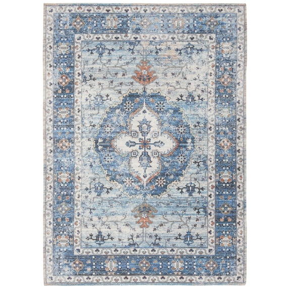 SAFAVIEH Saffron Collection 3' x 5' Blue/Ivory SFN203M Handmade Boho Chic Distressed Chenille Area Rug