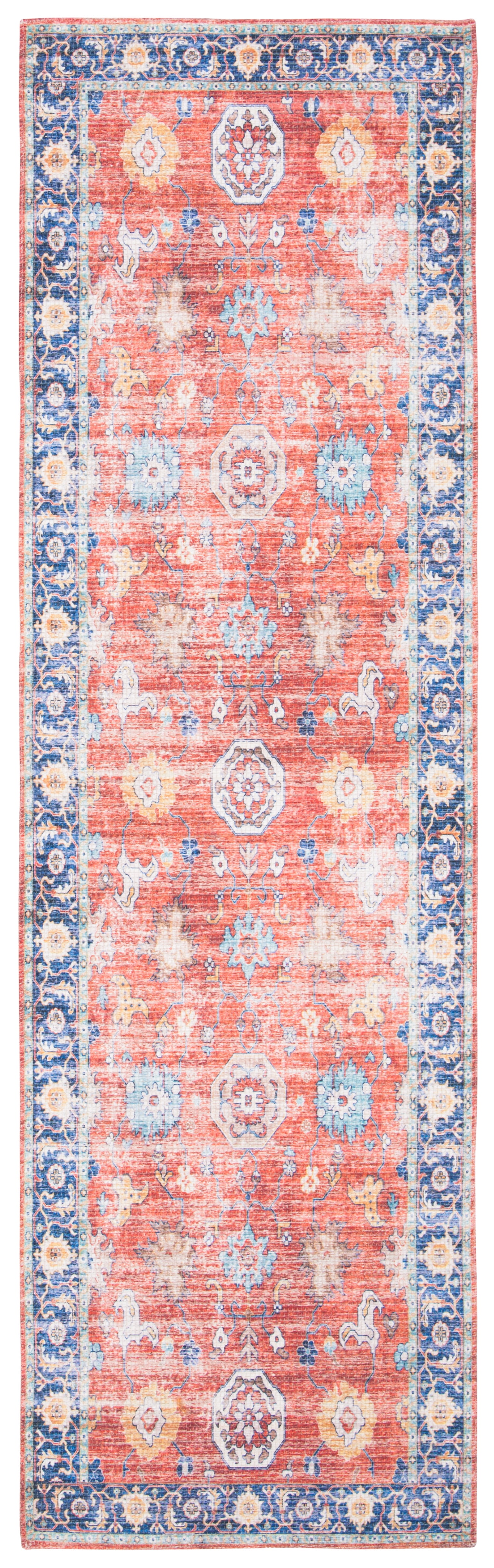 Saffron Blue and Rust Flat Woven Cotton Area Rug