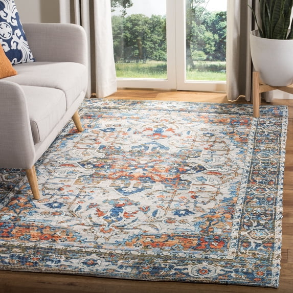 SAFAVIEH Saffron Coty Geometric Cotton Area Rug, Grey/Blue, 6' x 9'