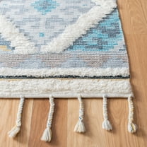 SAFAVIEH Saffron Cynarra Geometric Wool Area Rug, Ivory/Turquoise, 5' x 8'