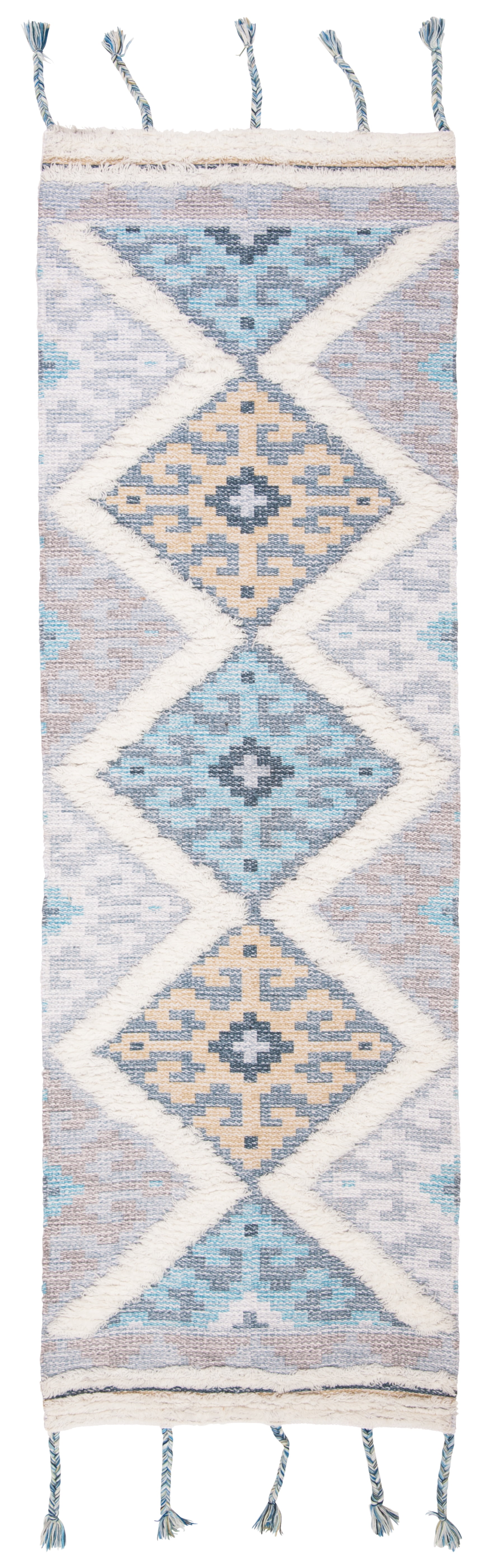 SAFAVIEH Saffron Cynarra Geometric Wool Runner Rug, Ivory/Turquoise, 2'3" x 8'