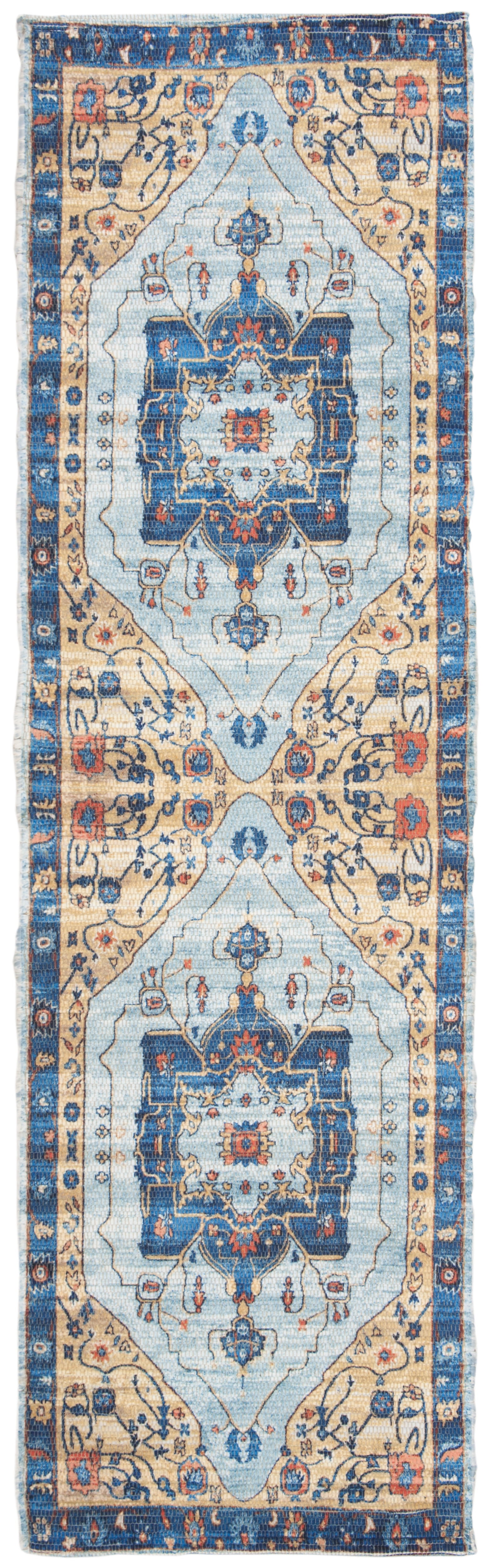SAFAVIEH Saffron Denica Geometric Cotton Runner Rug, Turquoise/Navy, 2'3" x 8'
