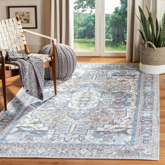 SAFAVIEH Saffron Donette Geometric Bordered Area Rug, Grey/Ivory, 4' x 6'