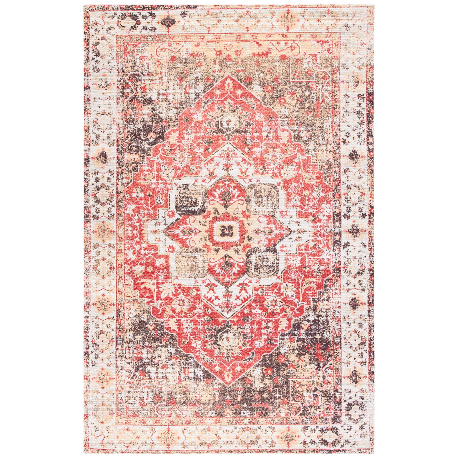 Saffron Ivory & Red Hand-Loomed Cotton Blend 3x5 Area Rug