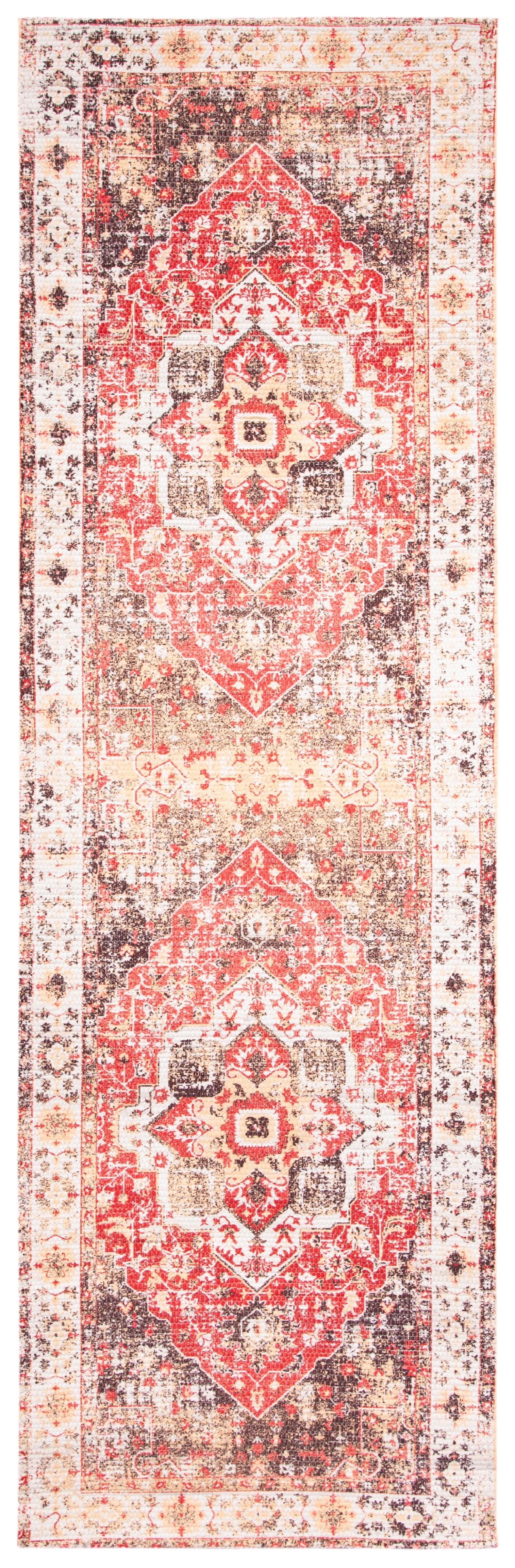 Ivory and Red Cotton Flat Woven Runner Rug, 2'3" x 8'