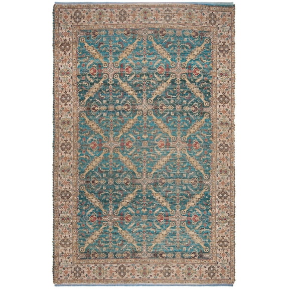 SAFAVIEH Saffron Elisa Floral Bordered Cotton Area Rug, Navy/Cream, 4' x 6'