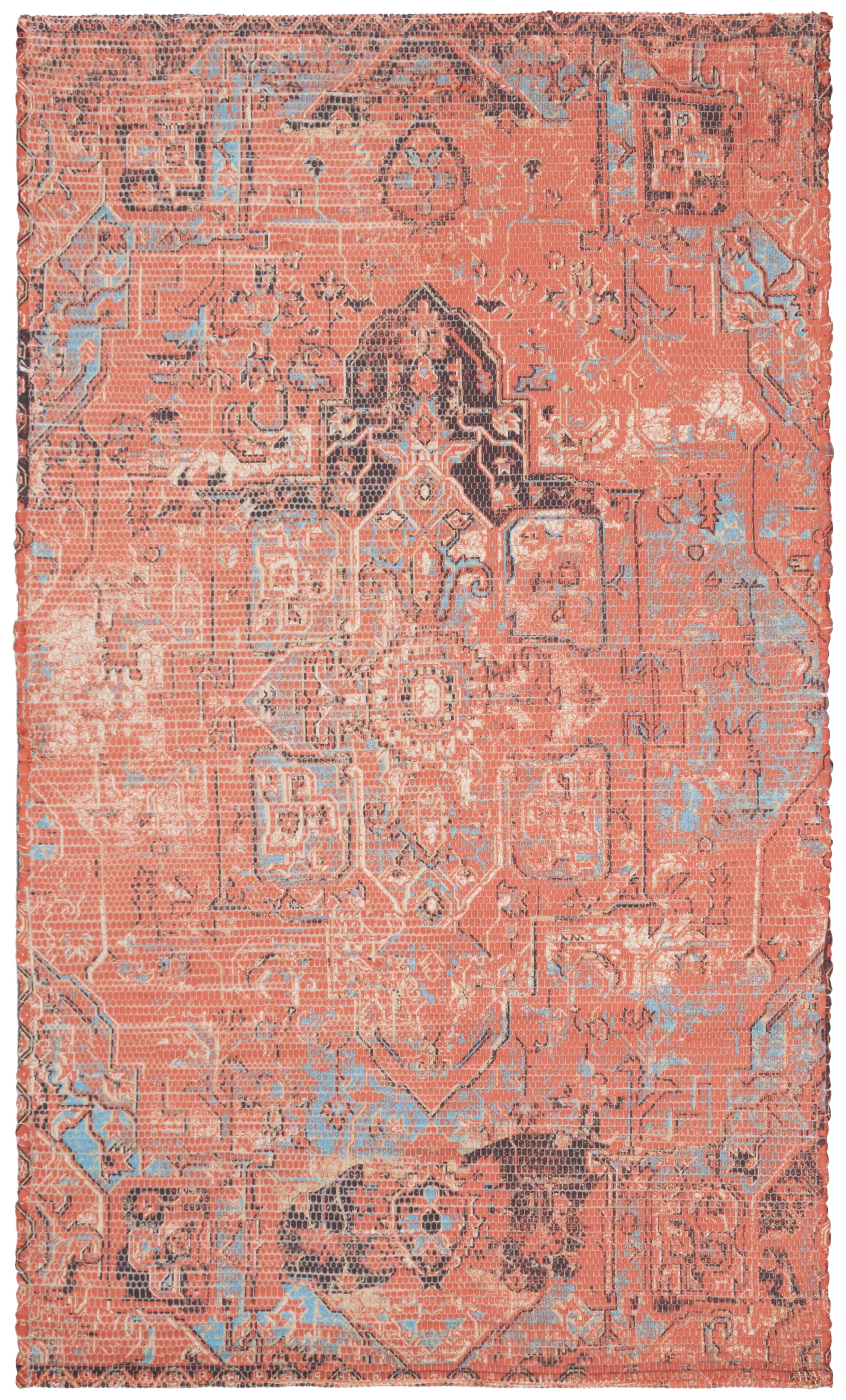 SAFAVIEH Saffron Erksine Geometric Polyester Area Rug, Rust/Blue, 3' x 5'