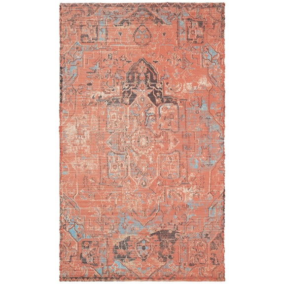 SAFAVIEH Saffron Erksine Geometric Polyester Area Rug, Rust/Blue, 3' x 5'
