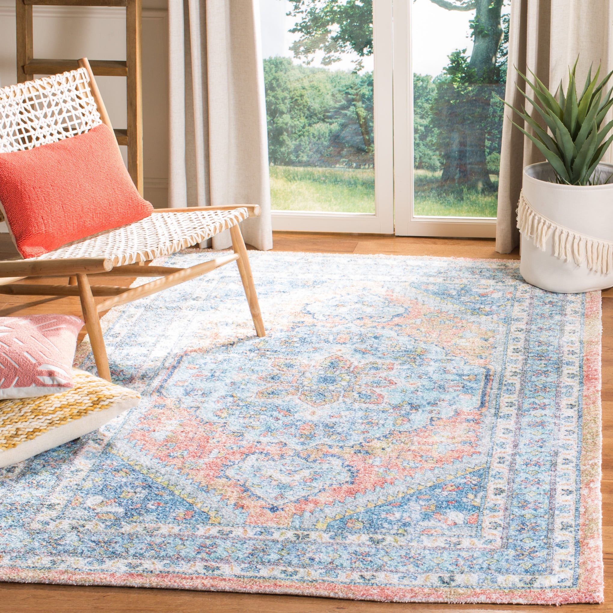 SAFAVIEH Saffron Ethelbert Distressed Oriental Area Rug, Blue/Rust, 3' x 5'