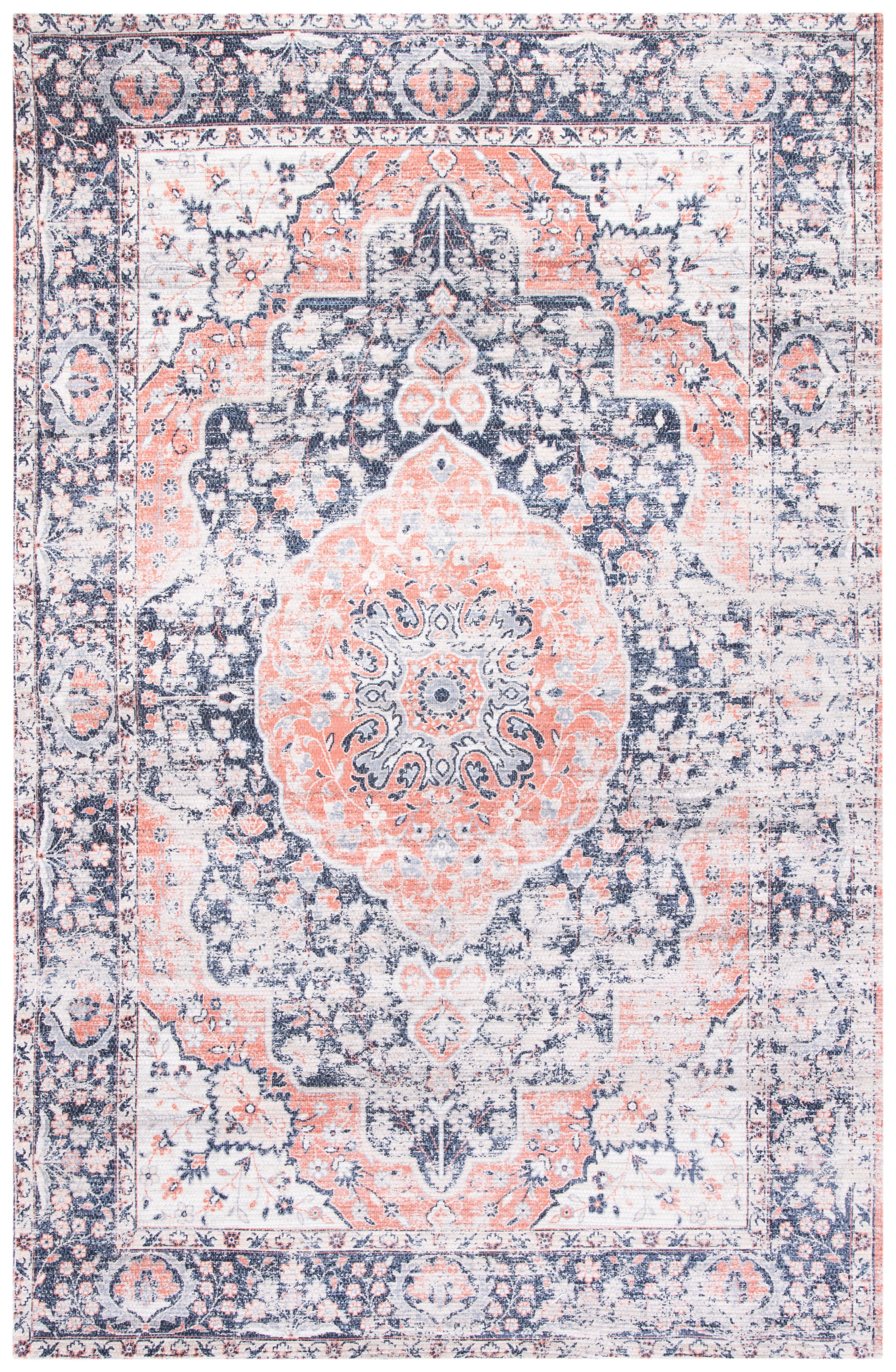 Ivory and Navy Rectangular Oriental Flat Woven Rug