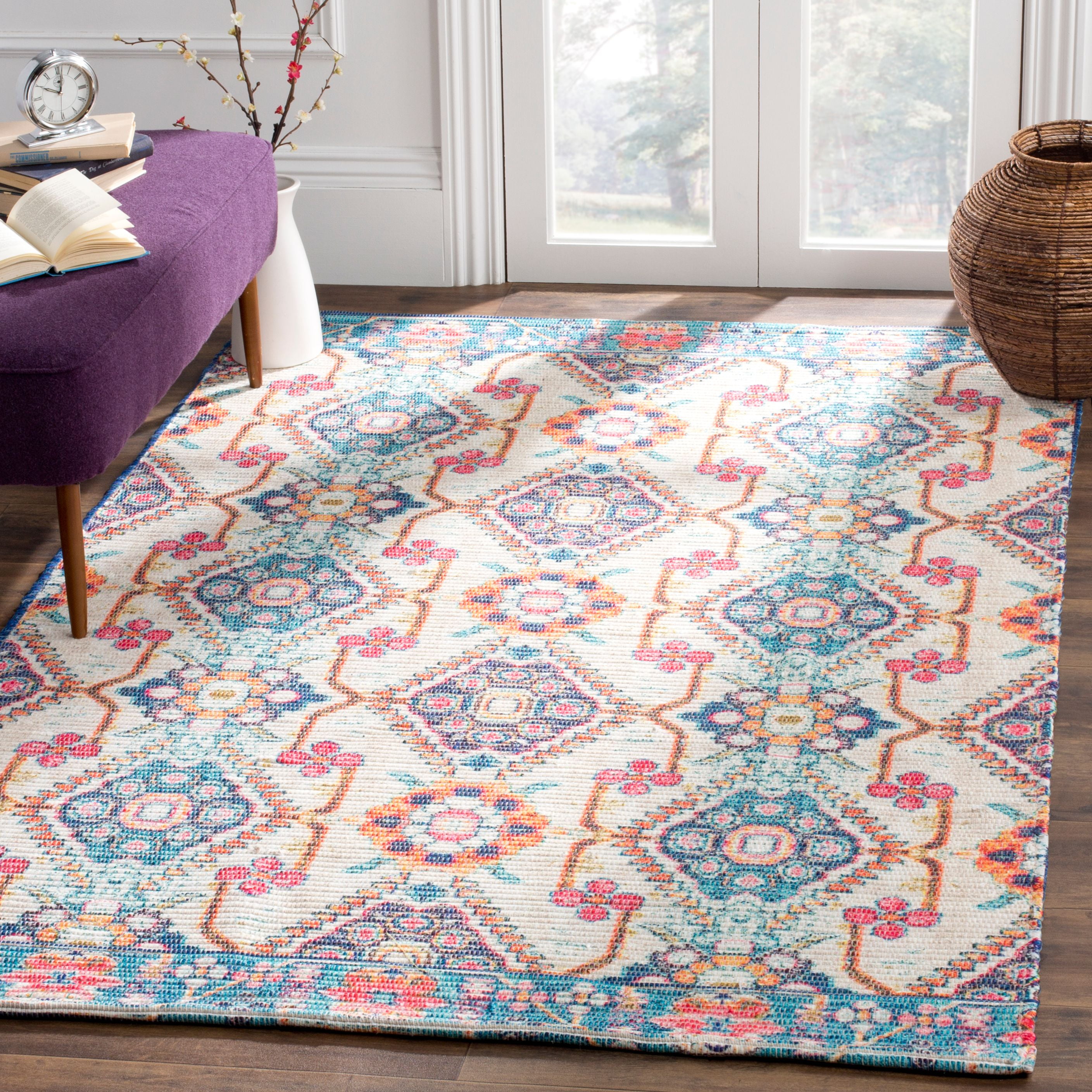 Boho Chic Blue Flat Woven Handmade Wool & Cotton Rug 4' x 6'