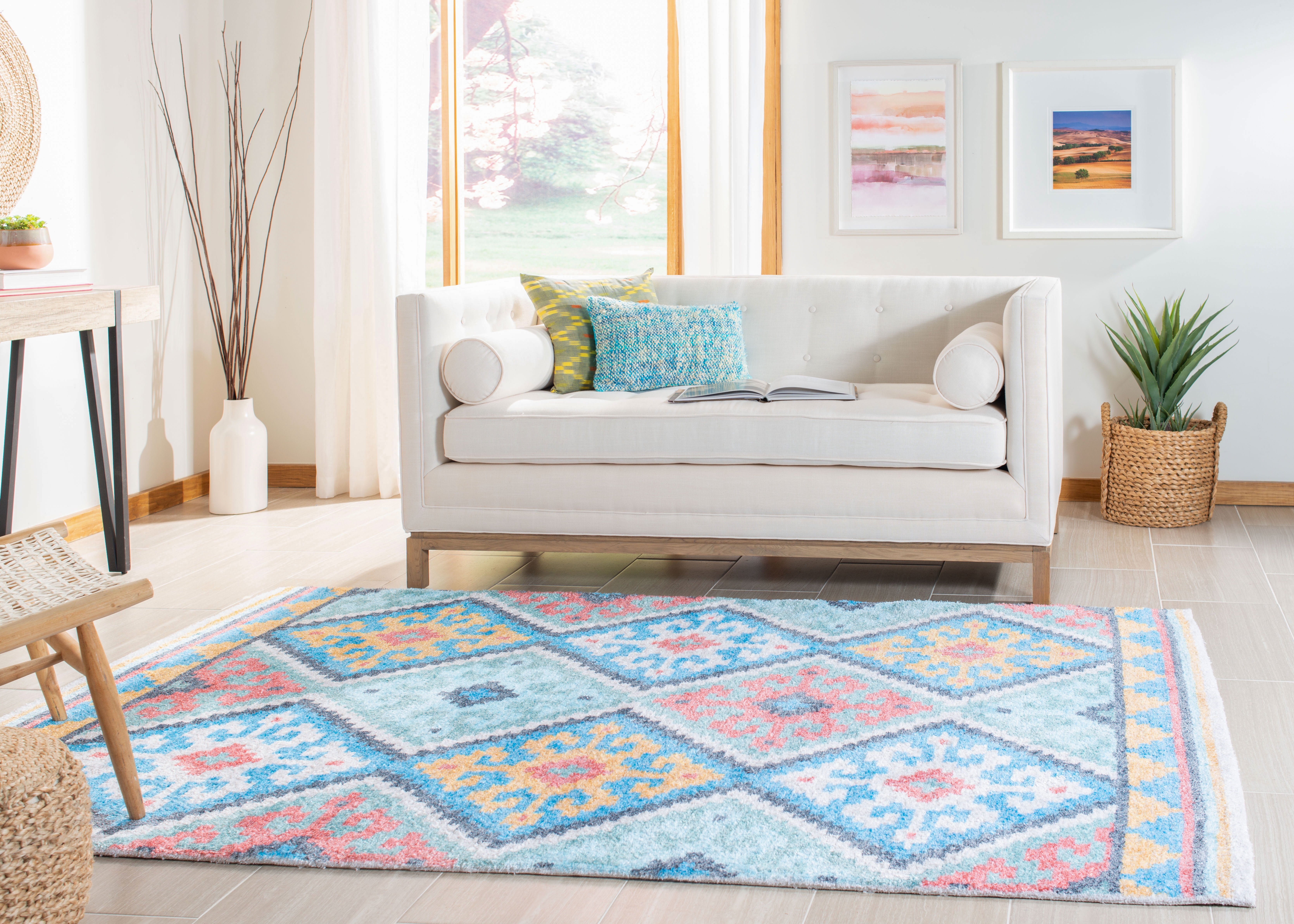 SAFAVIEH Saffron Franklin Geometric Area Rug, Blue/Aqua, 5' x 8'