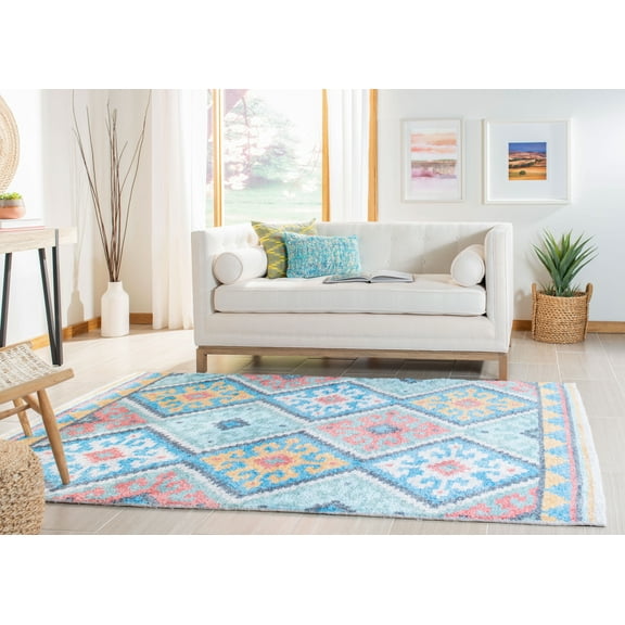 SAFAVIEH Saffron Franklin Geometric Area Rug, Blue/Aqua, 5' x 8'
