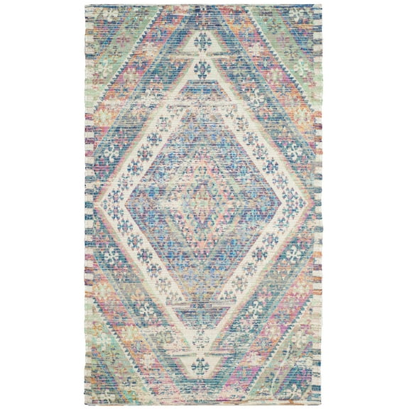 SAFAVIEH Saffron Harmon Geometric Cotton Area Rug, Royal Blue/Fuchsia, 3' x 5'