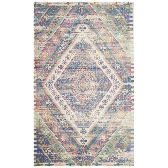 SAFAVIEH Saffron Harmon Geometric Cotton Area Rug, Royal Blue/Fuchsia, 5' x 8'