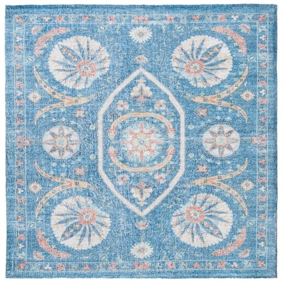 SAFAVIEH Saffron Jaslyn Bordered Oriental Area Rug, Blue/Cream, 6' x 6' Square