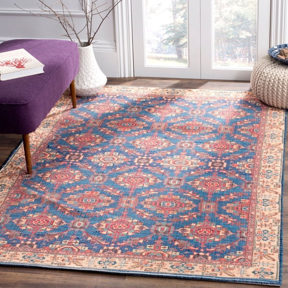 SAFAVIEH Saffron Jimney Geometric Cotton Area Rug, Navy/Beige, 4' x 6'