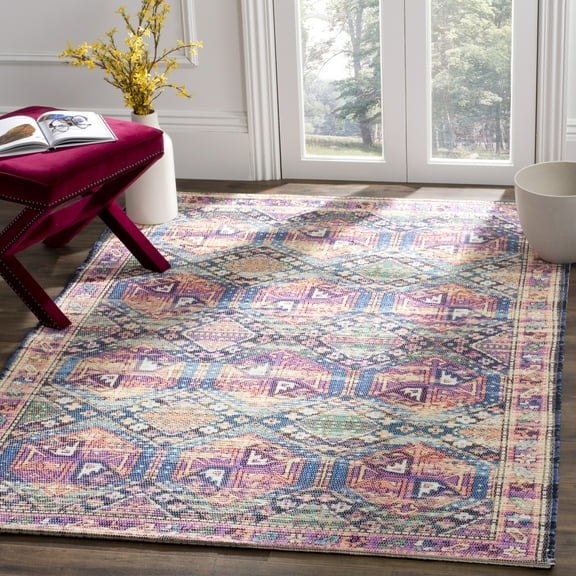 SAFAVIEH Saffron Kimbra Geometric Cotton Area Rug, Purple/Blue, 5' x 8'