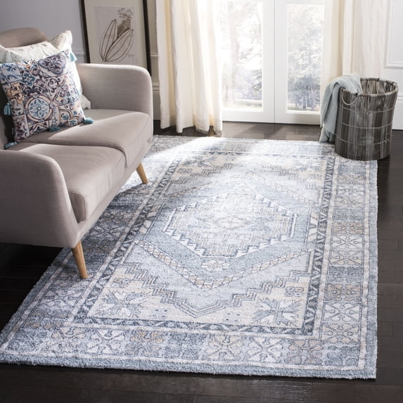 SAFAVIEH Saffron Kliment Bordered Oriental Area Rug, Grey/Ivory, 8' x 10'