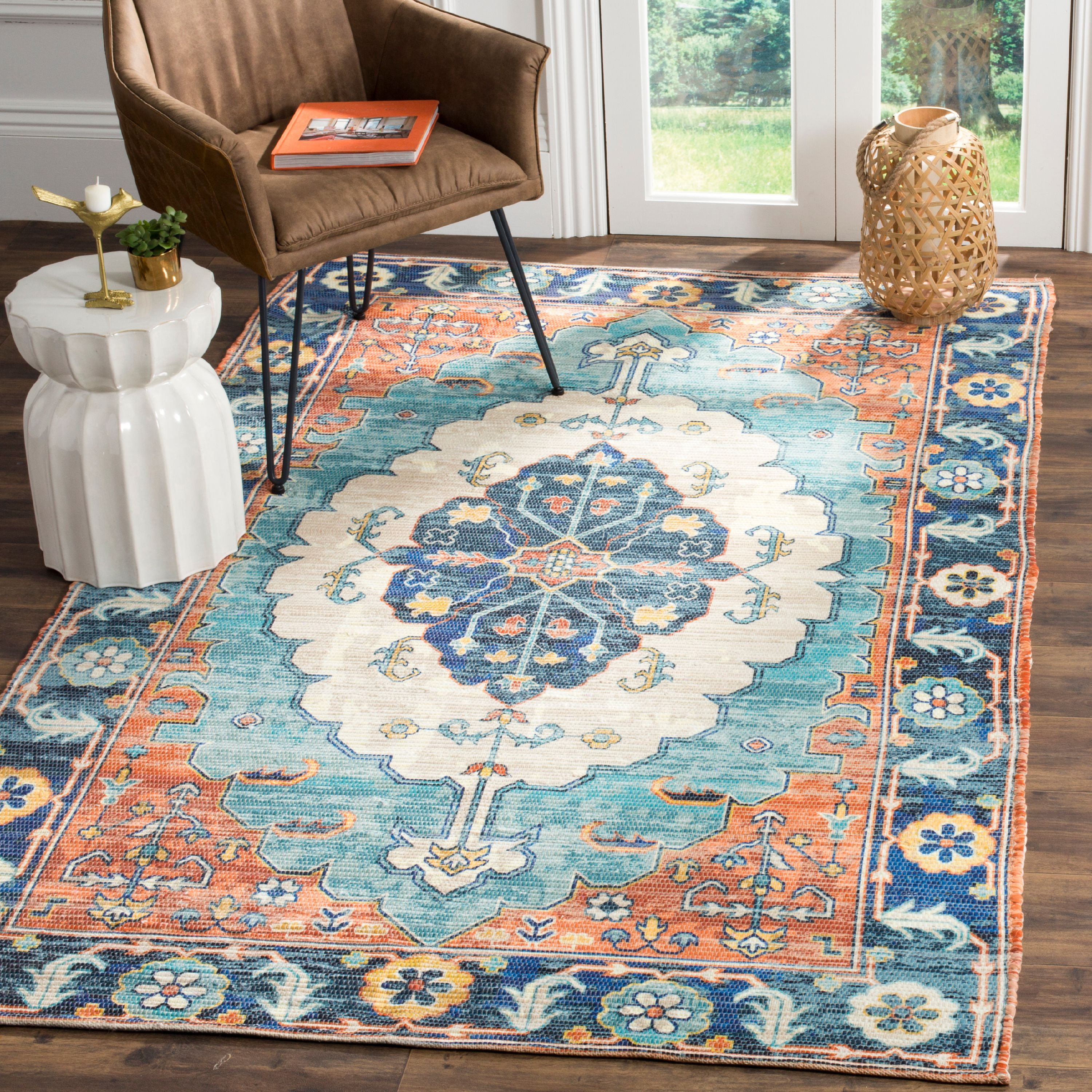 SAFAVIEH Saffron Leighton Vintage Area Rug, Blue/Coral, 5' x 8'