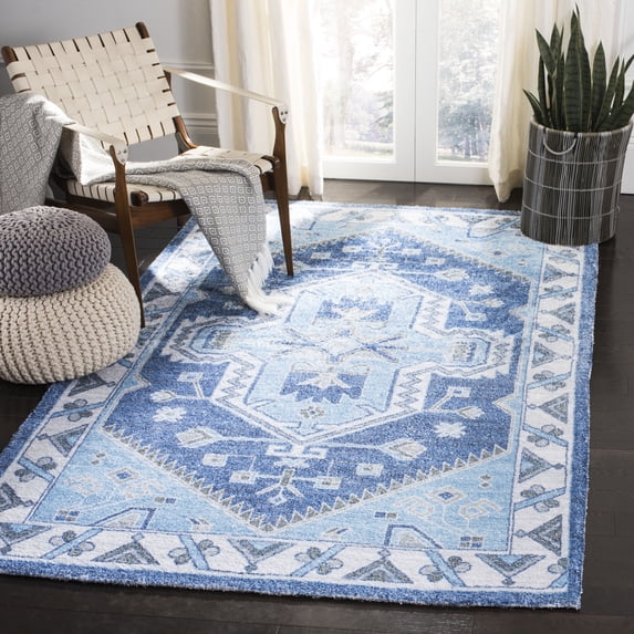 SAFAVIEH Saffron Magdalena Bordered Oriental Area Rug, Blue/Ivory, 4' x 6'