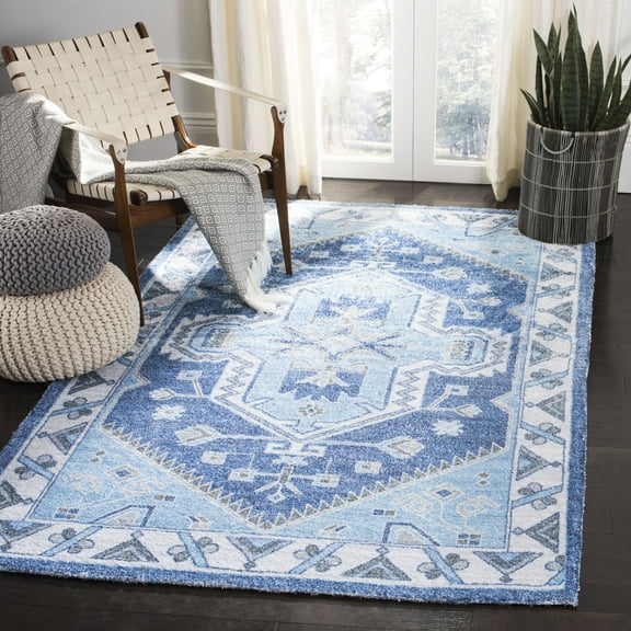 SAFAVIEH Saffron Magdalena Bordered Oriental Area Rug, Blue/Ivory, 5' x 8'