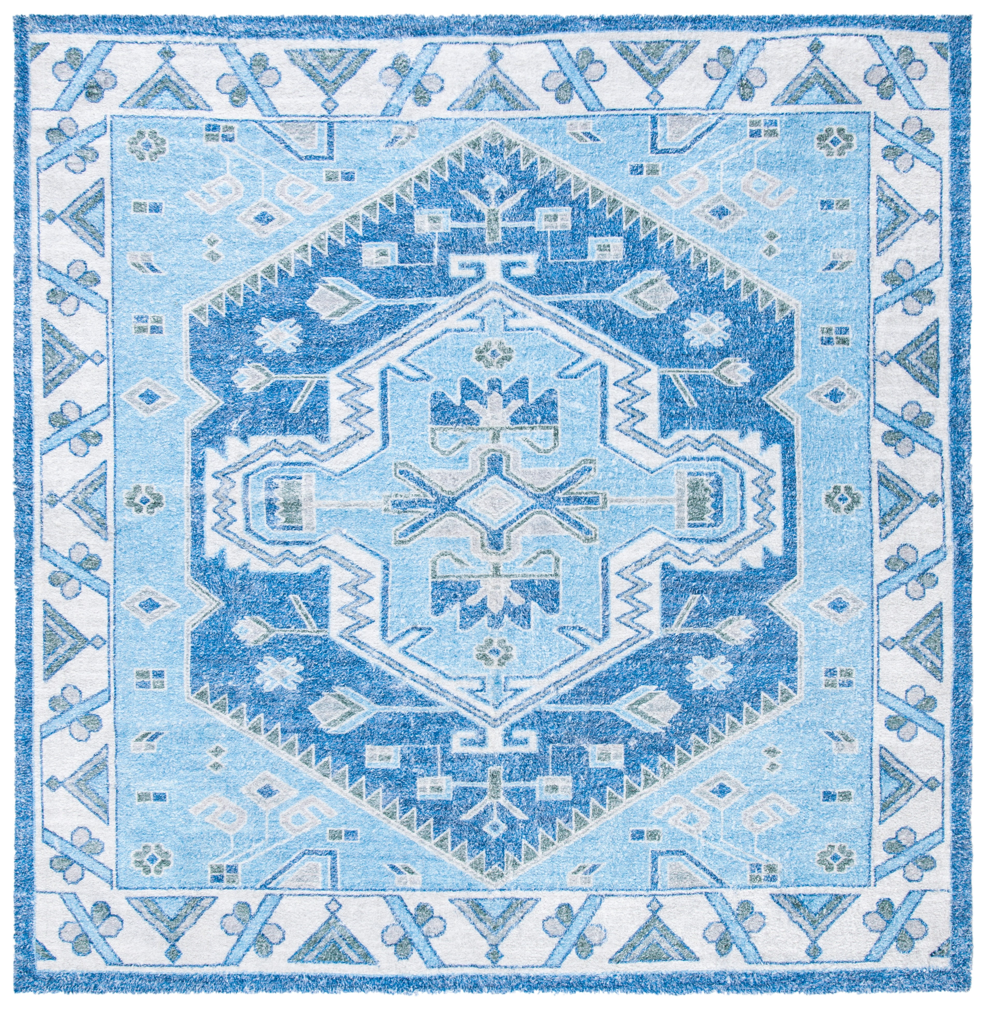 SAFAVIEH Saffron Magdalena Oriental Area Rug, Blue/Ivory, 6' x 6' Square