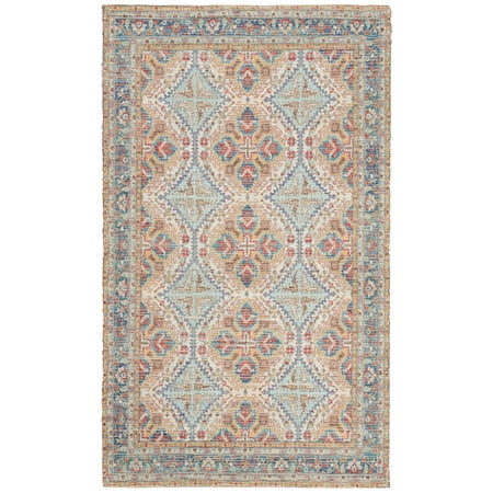 SAFAVIEH Saffron Mide Floral Bordered Cotton Area Rug, Rust/Blue, 3' x 5'