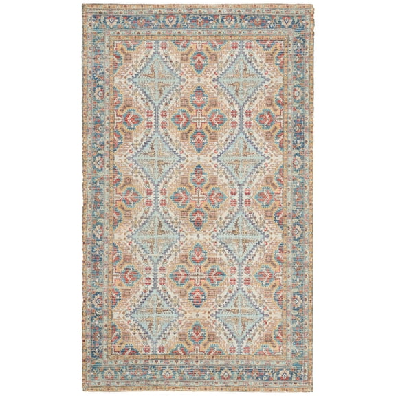 SAFAVIEH Saffron Mide Floral Bordered Cotton Area Rug, Rust/Blue, 3' x 5'