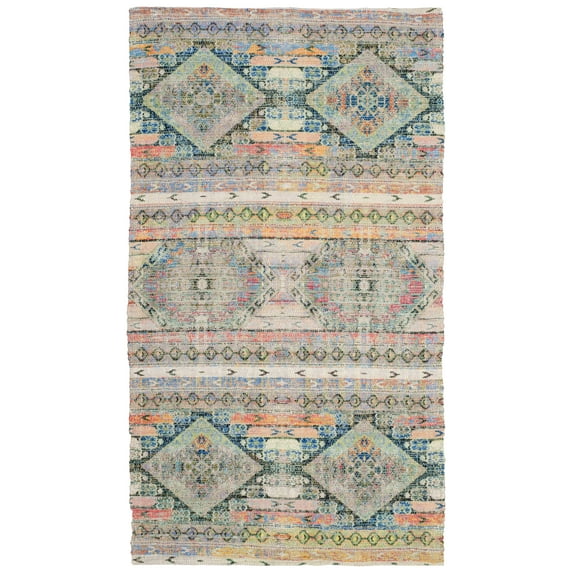 SAFAVIEH Saffron Mitchell Geometric Cotton Area Rug, Cream/Blue, 2'3" x 4'