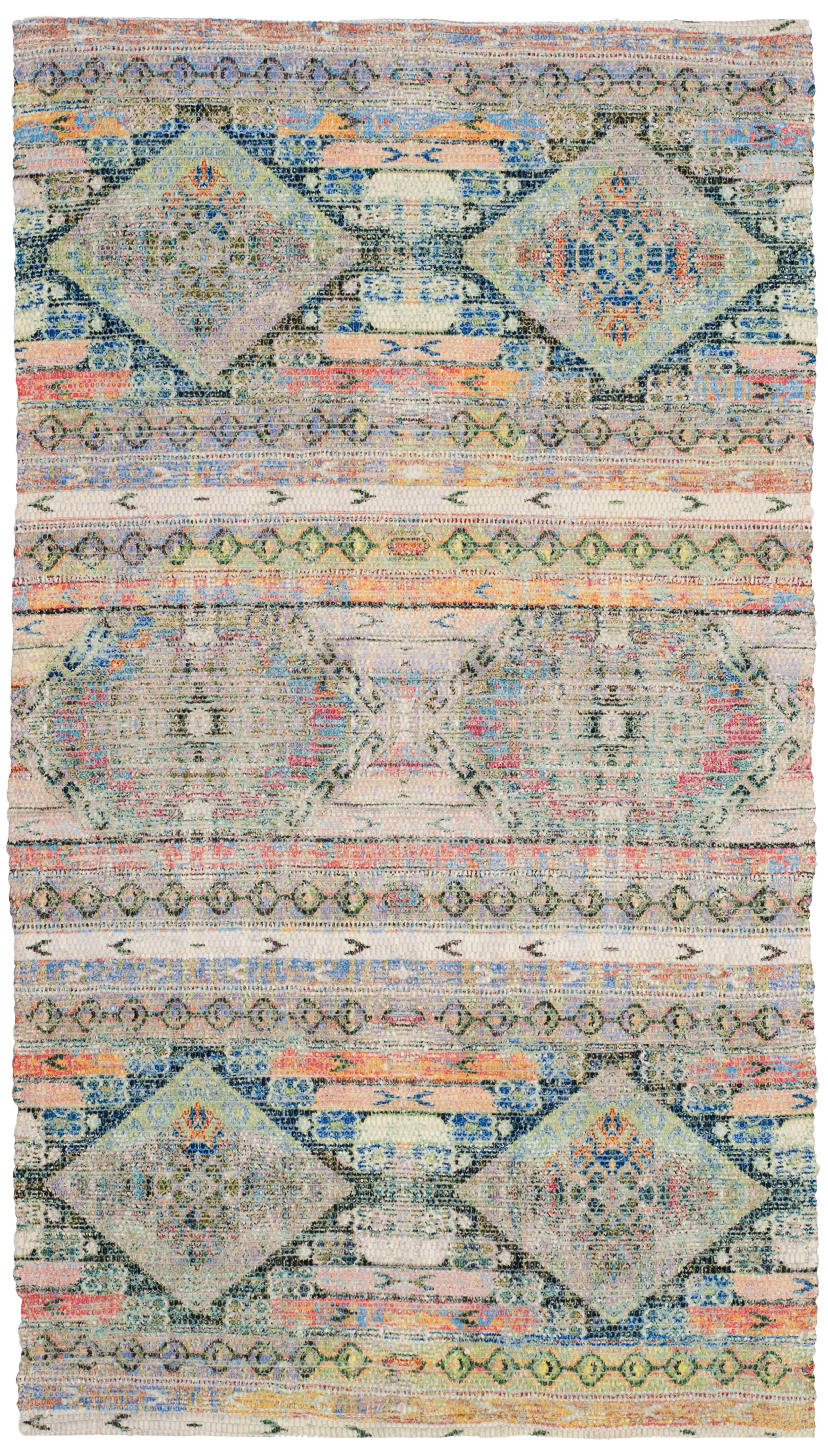 Saffron Blue and Cream Hand Loomed Wool Area Rug