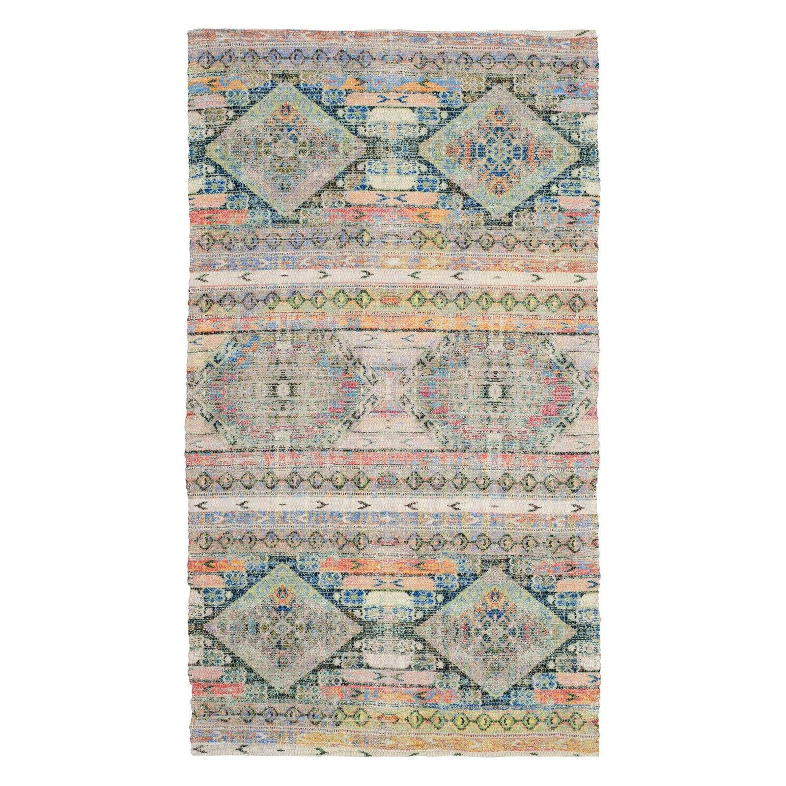 Handmade Blue and Cream Wool Cotton Square Area Rug