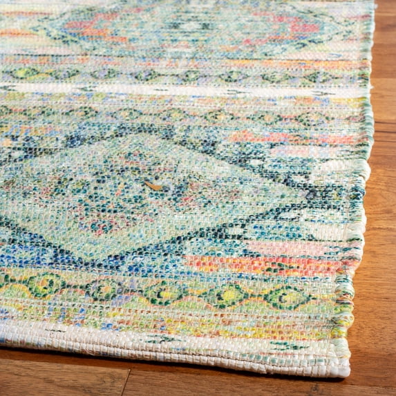 SAFAVIEH Saffron Mitchell Geometric Cotton Area Rug, Cream/Blue, 6' x 9'