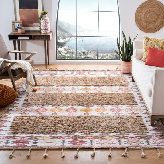 SAFAVIEH Saffron Nima Geometric Wool Area Rug, Taupe/Ivory, 5' x 8'