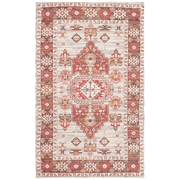 SAFAVIEH Saffron Seanna Oriental Polyester Area Rug, Terracotta/Ivory, 4' x 6'