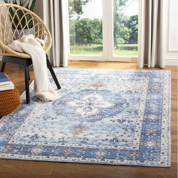 SAFAVIEH Saffron Spots Floral Bordered Area Rug, Blue/Ivory, 5' x 8'