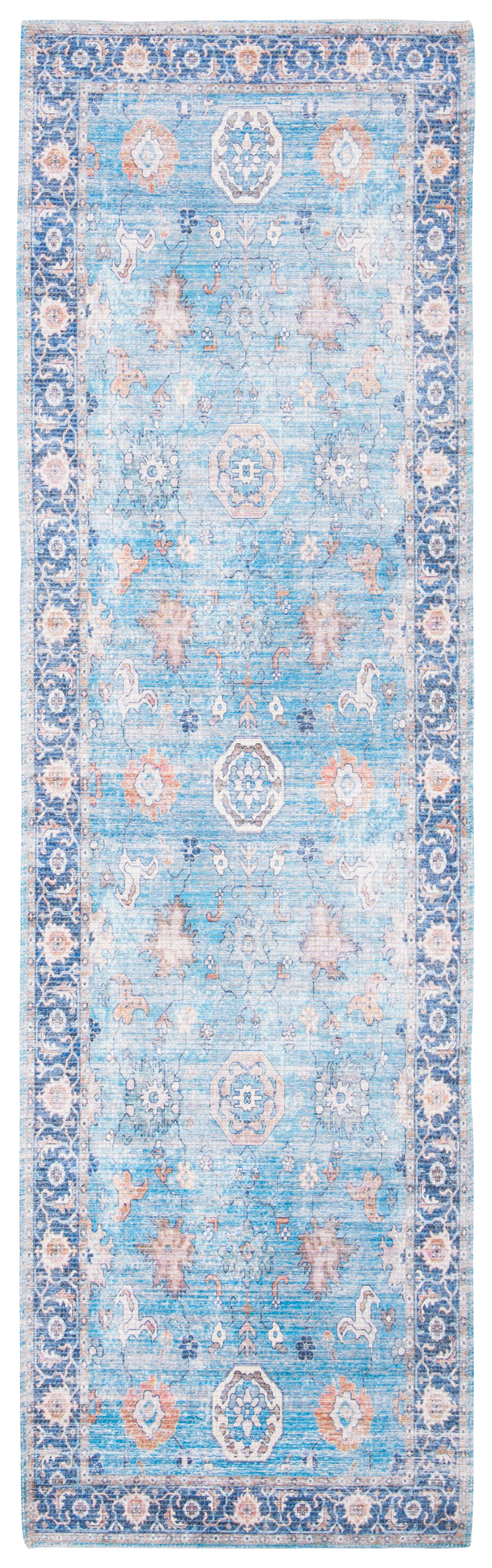 SAFAVIEH Saffron Wallace Distressed Runner Rug, Aqua/Navy, 2'3" x 8'