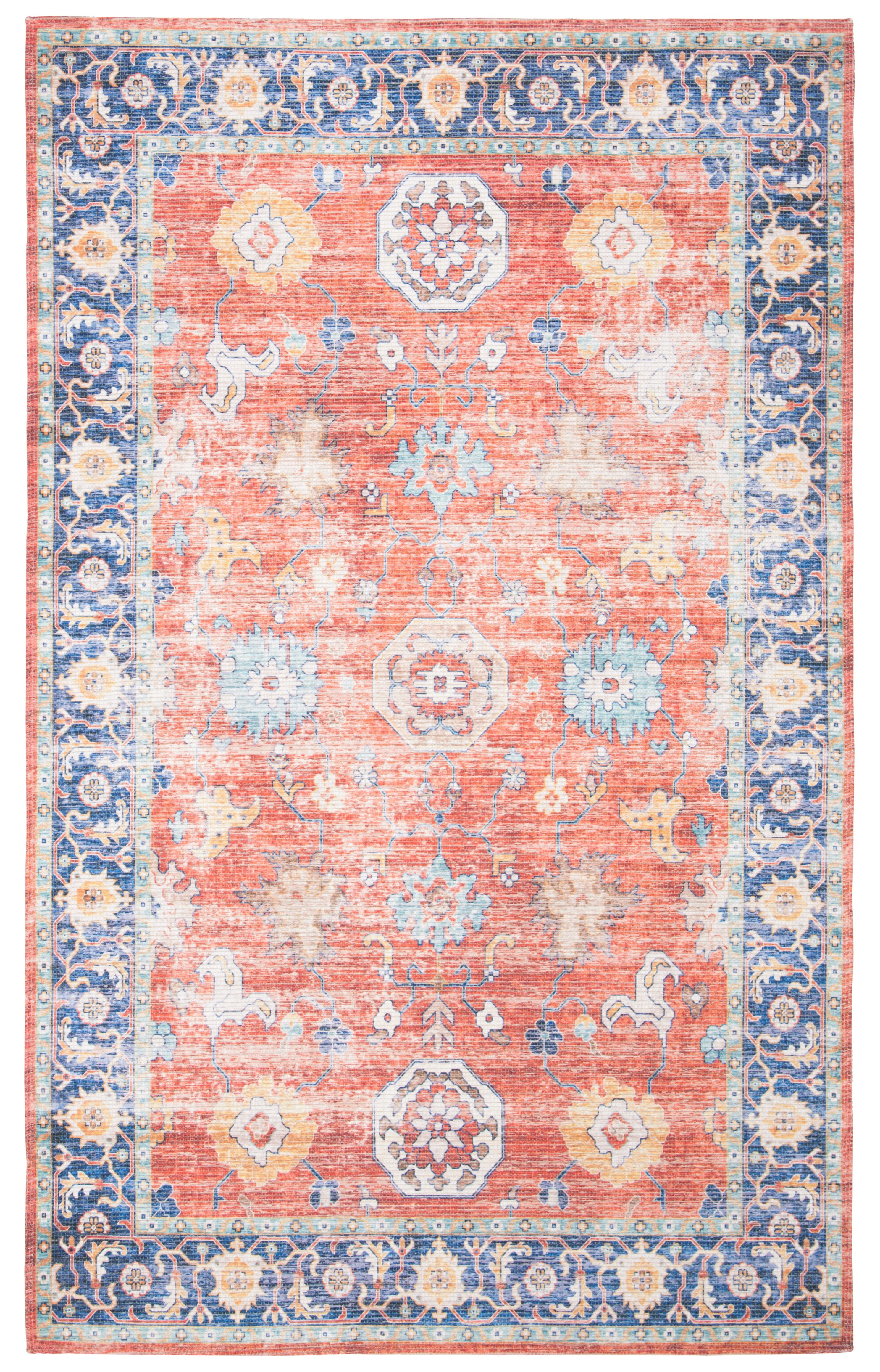 SAFAVIEH Saffron Wallace Distressed Area Rug, Rust/Navy, 4' x 6'