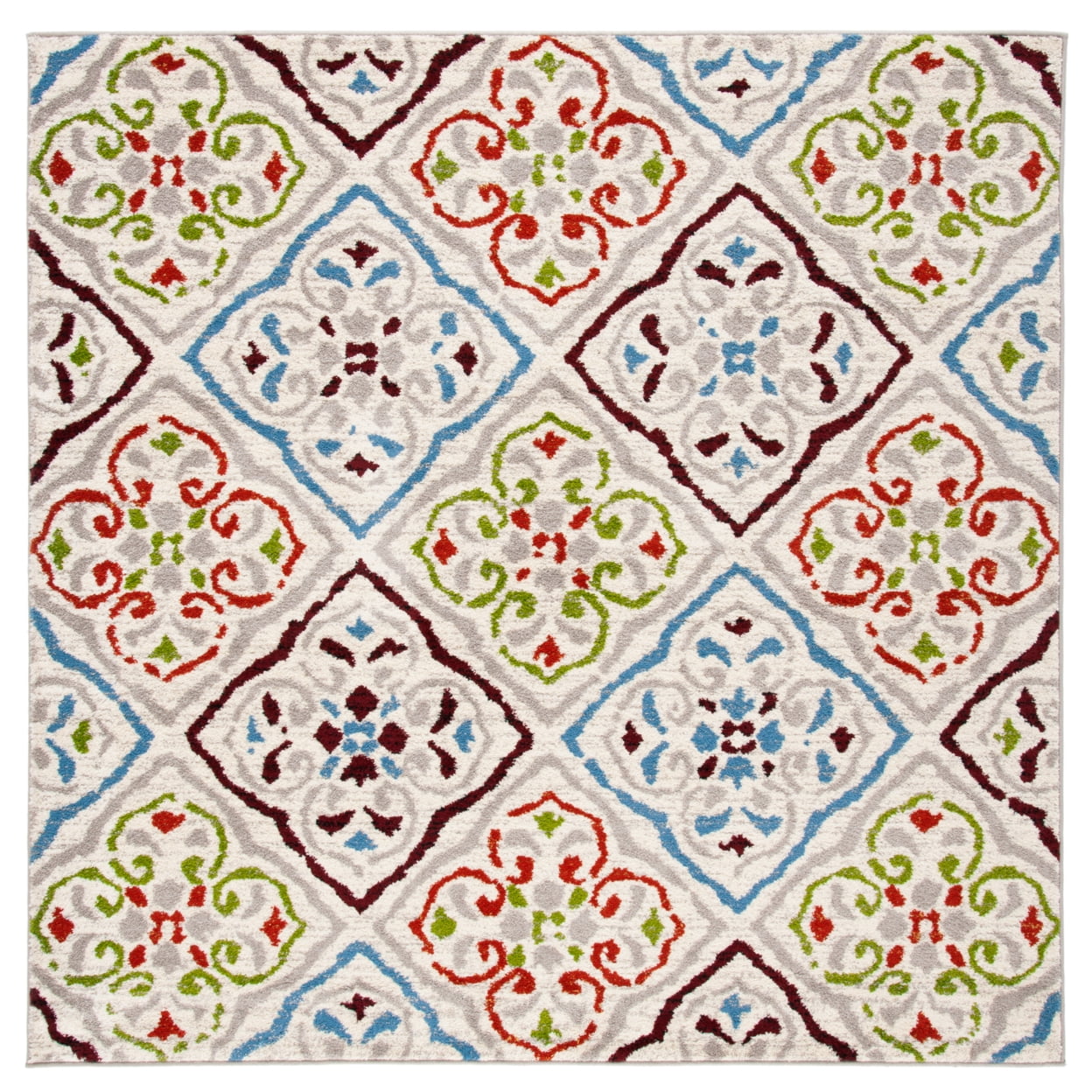 Bohemian Charm Gray Square Synthetic Rug - Easy Care, Stain-Resistant