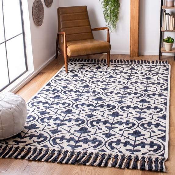SAFAVIEH Sahara Catriona Geometric Trellis Area Rug, Navy/Ivory, 4' x 6'