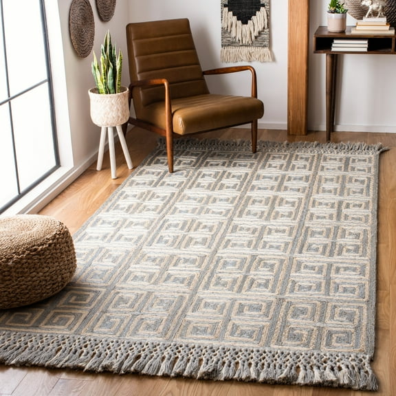 SAFAVIEH Sahara Karolina Geometric Squares Area Rug, Grey/Beige, 5' x 8'