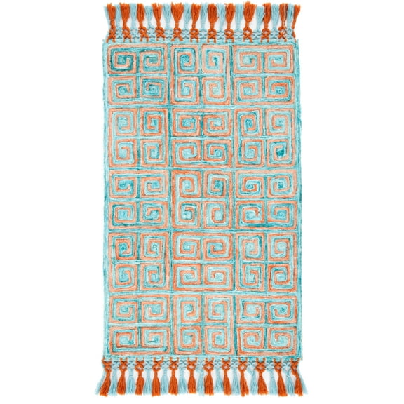SAFAVIEH Sahara Philander Geometric Area Rug, Rust/Aqua, 3' x 5'