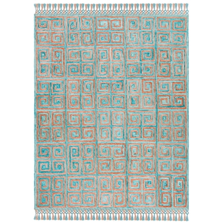 SAFAVIEH Sahara Philander Geometric Area Rug, Rust/Aqua, 8' x 10'