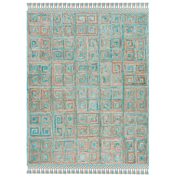 SAFAVIEH Sahara Philander Geometric Area Rug, Rust/Aqua, 8' x 10'