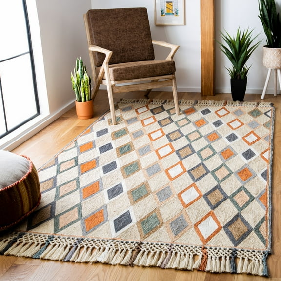 SAFAVIEH Sahara Seachlann Geometric Diamonds Area Rug, Beige/Rust, 4' x 6'