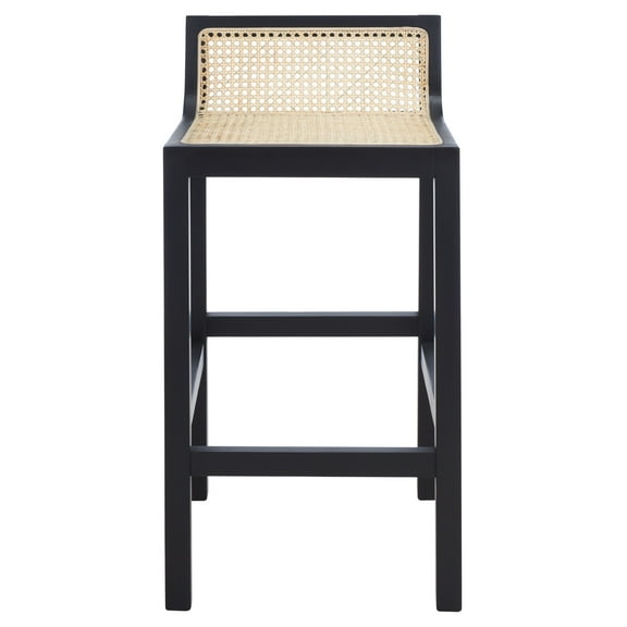 SAFAVIEH Saito Square Low Back Counter Stool, Black/Natural