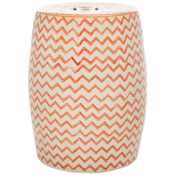 SAFAVIEH Salana 18" Modern Geometric Ceramic Garden Stool, Orange/White