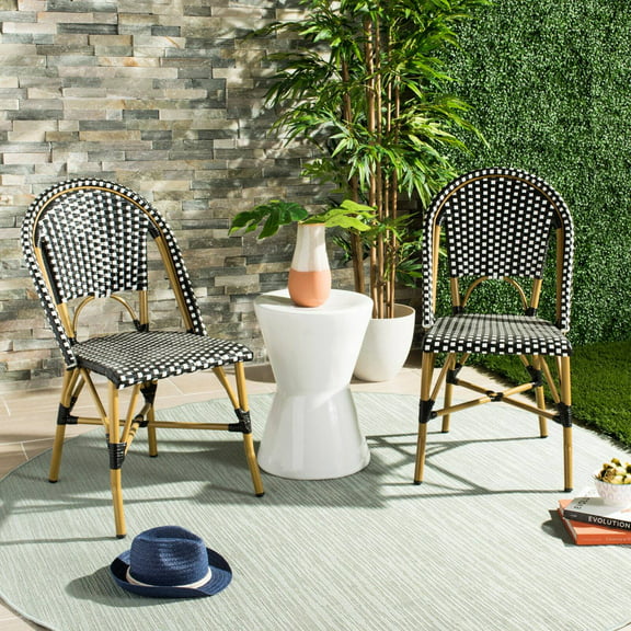 SAFAVIEH Salcha Indoor/Outdoor Stacking Side Chair, Black/White, Set of 2